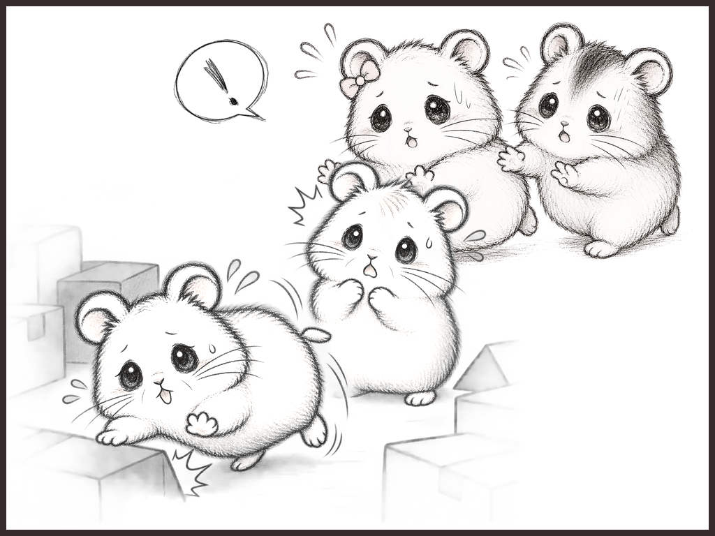 躓いて転びそうになる母ハムのイメージイラスト