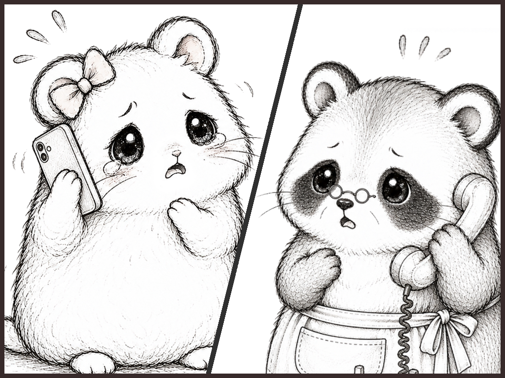 大家さんに電話をかけるハム嫁のイメージイラスト
