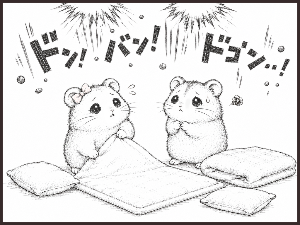 真夜中に近づいても止まない上階騒音のイメージイラスト