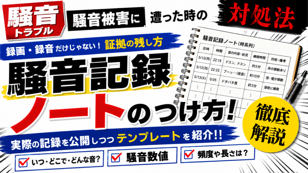 【騒音トラブル】時系列で残す騒音記録ノートのつけ方・実際のテンプレ公開のサムネイル画像