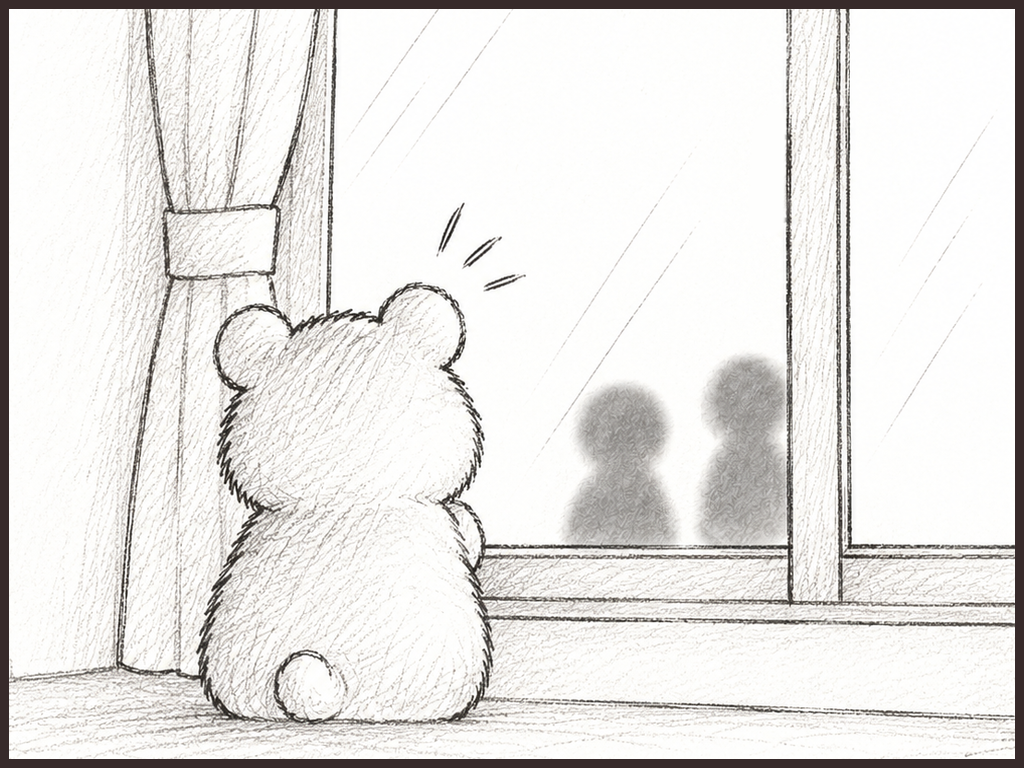 窓の外の人影に気付くハム嫁のイメージイラスト